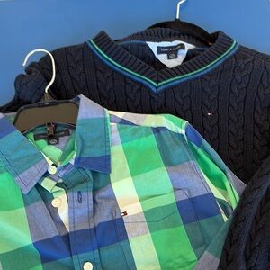 Tommy Hilfiger Blue and Green Button Down Shirt